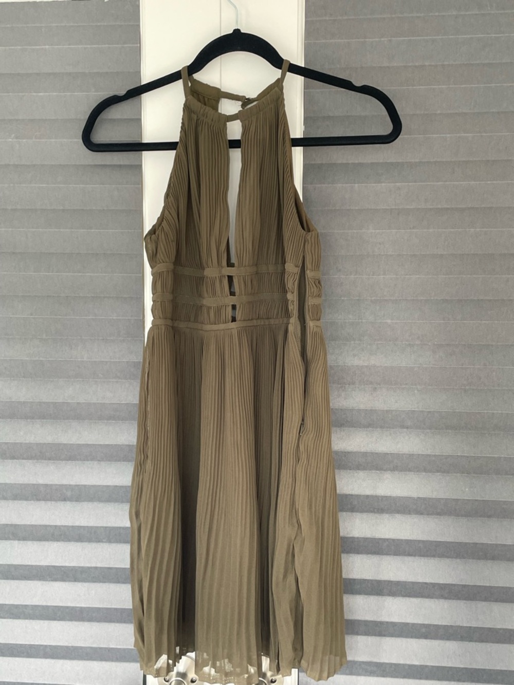 H&M Olive Pleated Halter Midi Dress